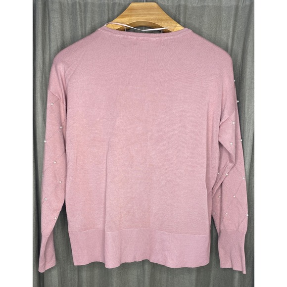 Womens Sweater pink pearls  Lng Sleeve Crew Neck Size L - Picture 2 of 9